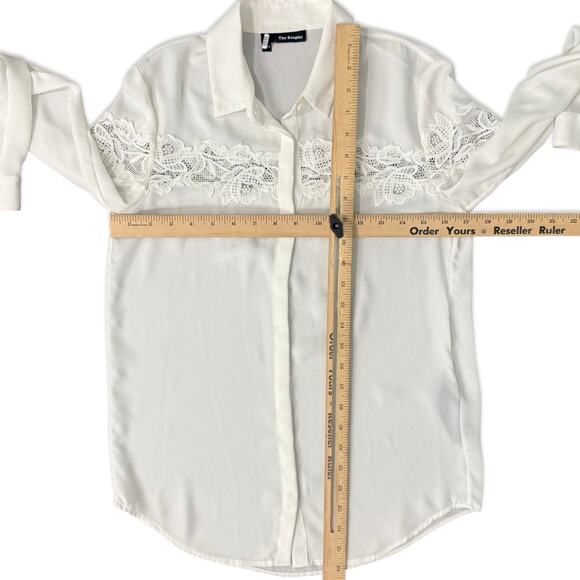 The Kooples White Floral Lace Crepe Long Sleeve Sheer Button Down Blouse Sz XS - Picture 3 of 13